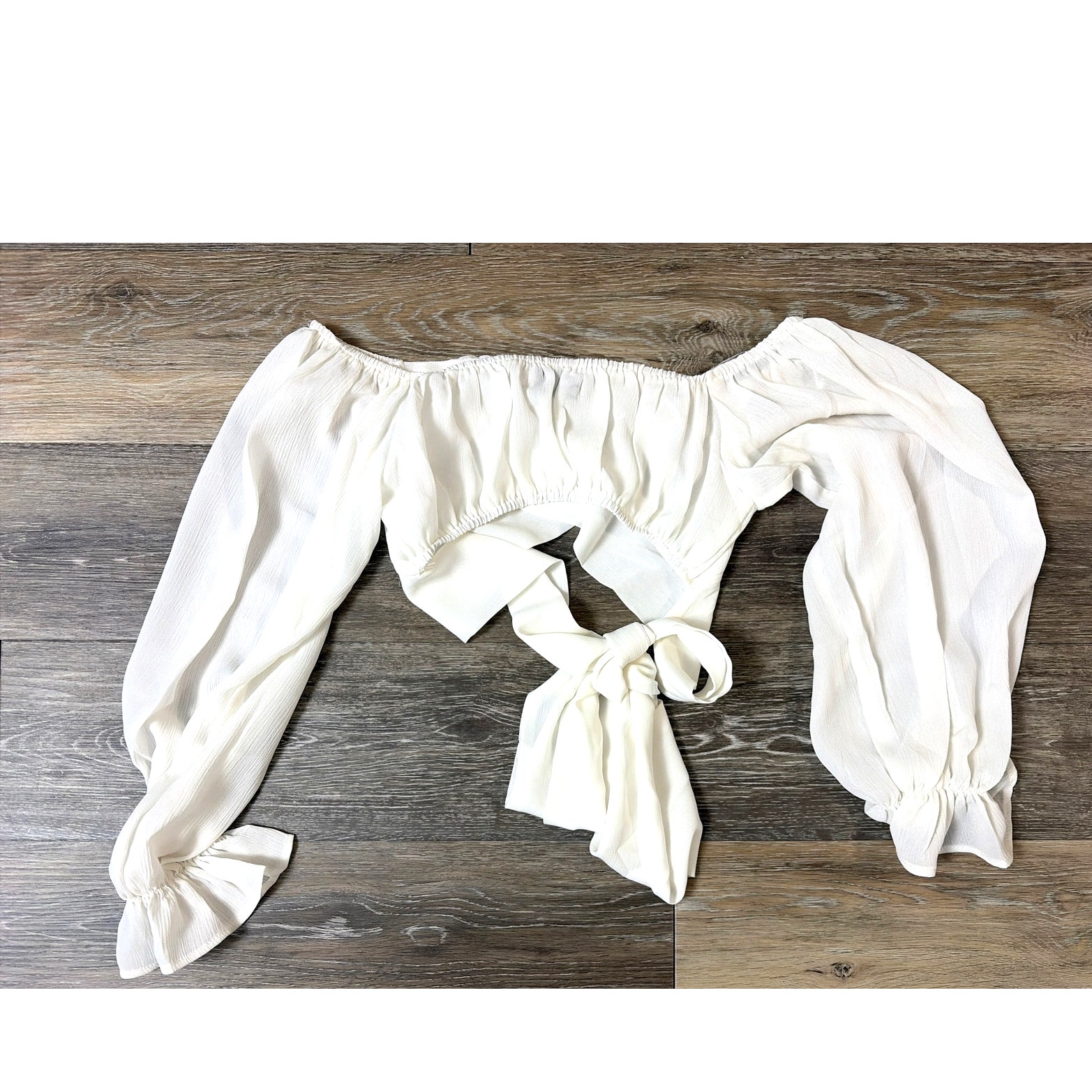 Petal & Pup Dimitri White Off Shoulder Crop Top Size 8 Puff Sleeve — image 6 of 6